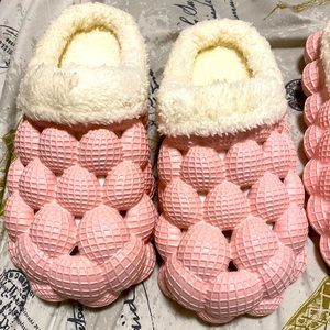 Women's Bubble Slides, Fleece Warm Solid Non-slip Soft Sole Shoes